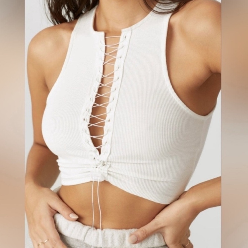 Joah Brown Lace Up Tank Top